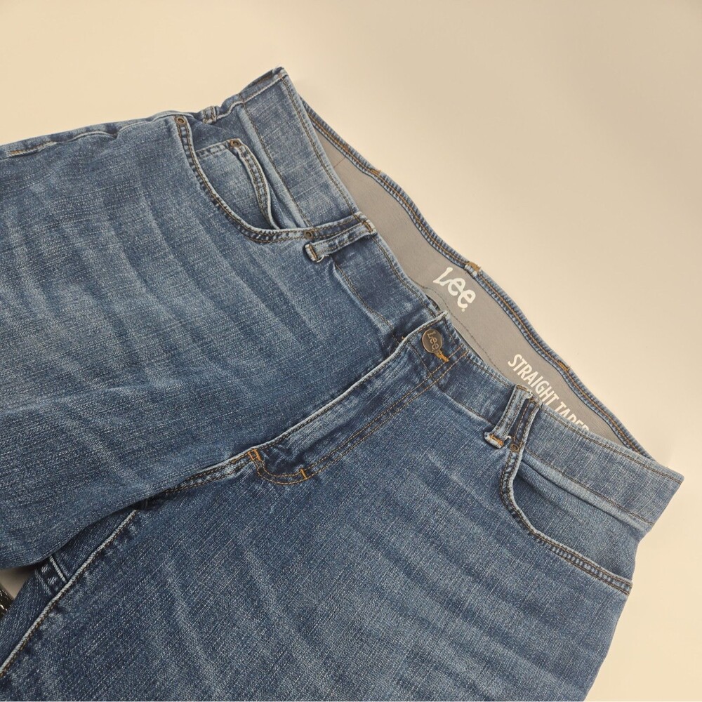 Lee Jeans Mens 38x32 Blue Denim Relaxed Fit Straight Leg Taper Pants Workwear